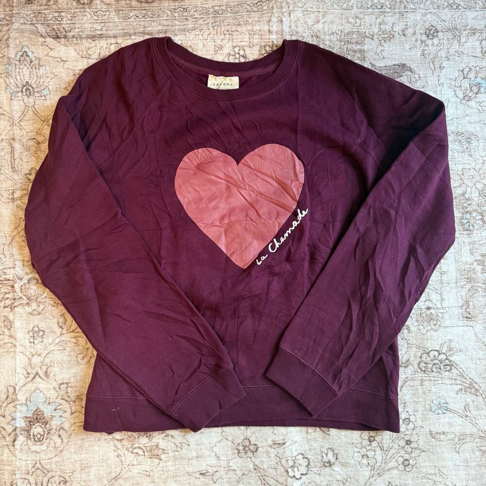 Sezane La Chamade Burgundy Rosewood Crewneck Sweatshirt - Womens Medium
